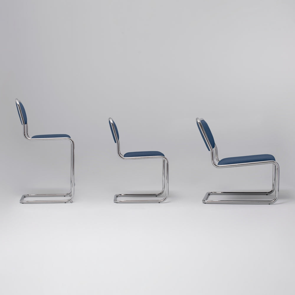 Loop Bar / Counter Stool, Chrome & Blue