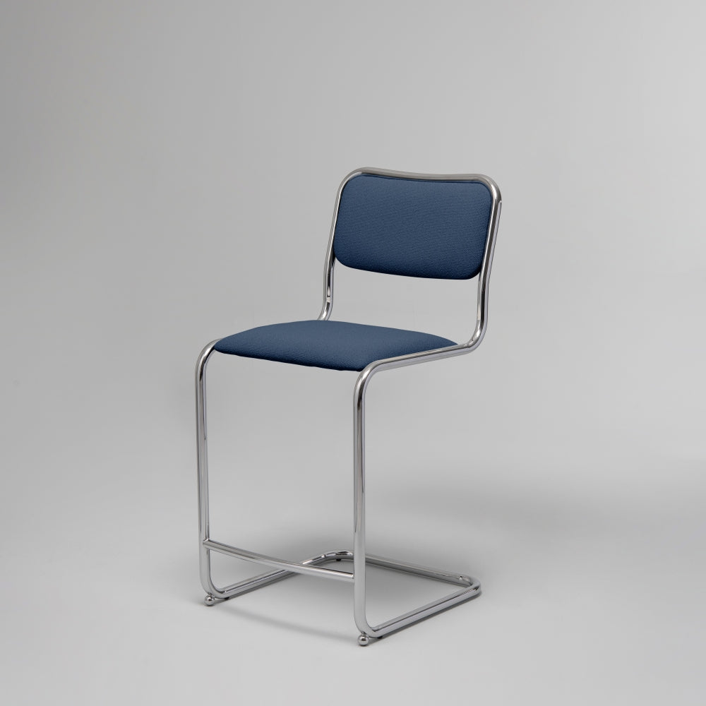 Loop Bar / Counter Stool, Chrome & Blue