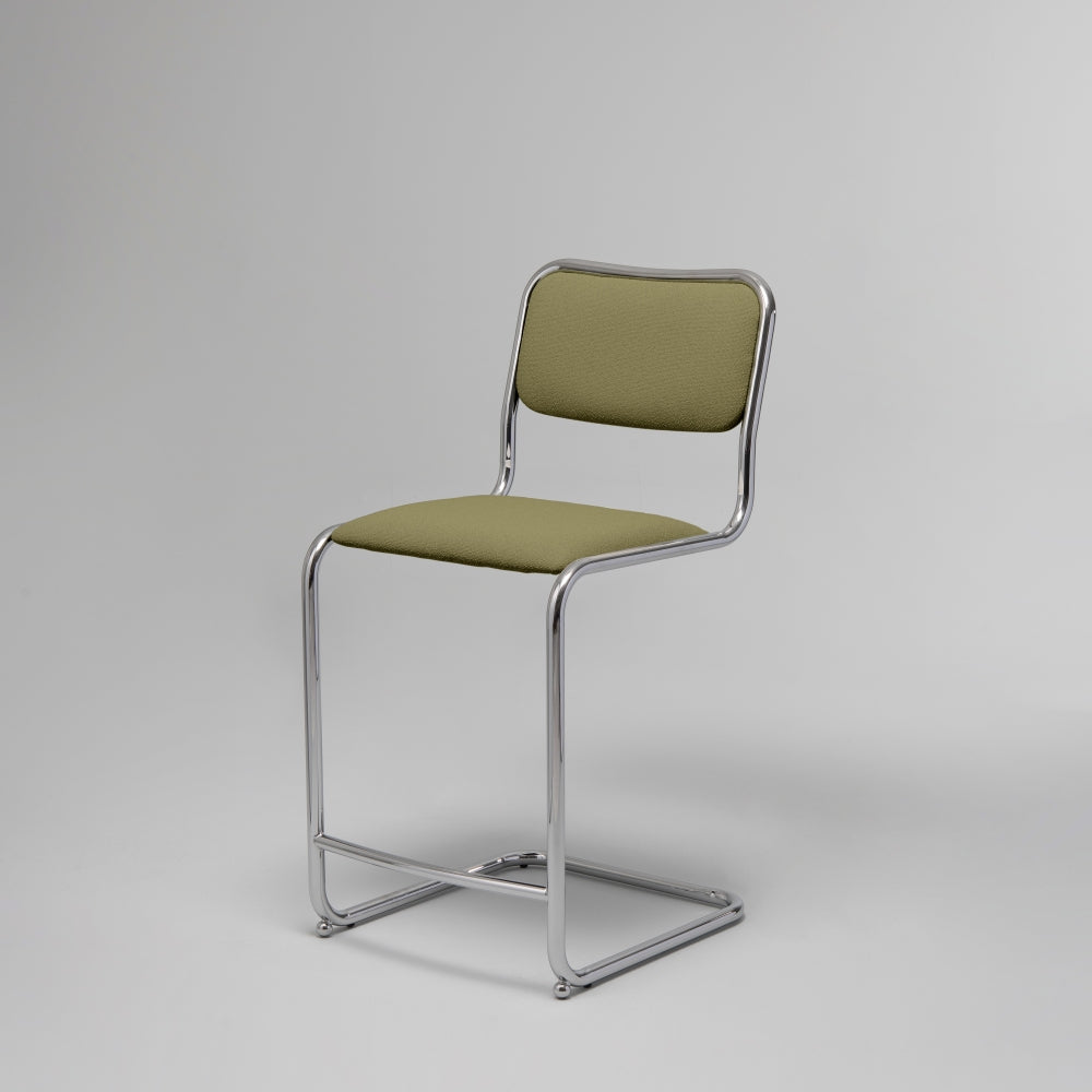 Loop Bar / Counter Stool, Chrome & Moss