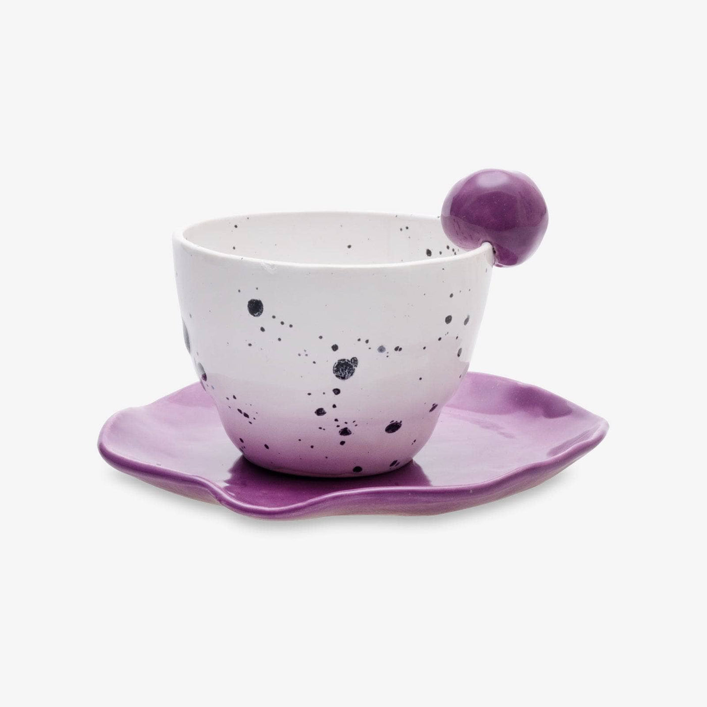 Handmade Polka Cup and Saucer, Purple, 210 ml - 1