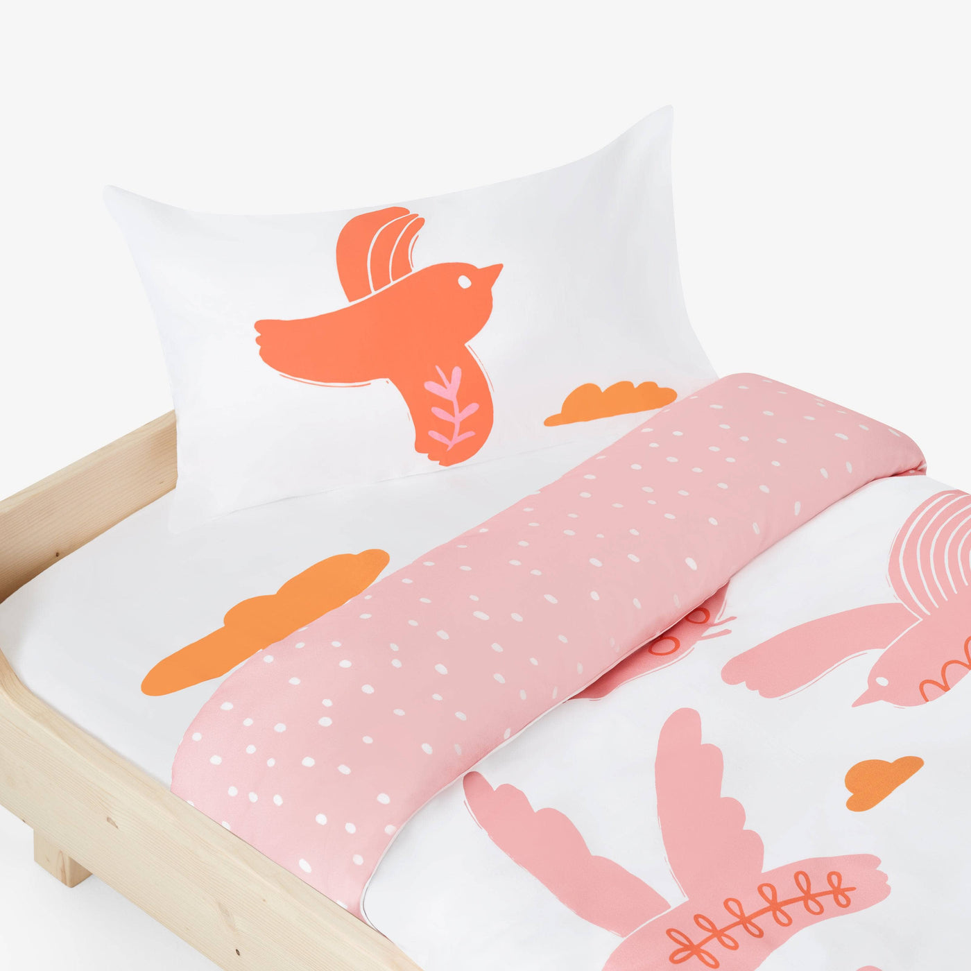 Bird Fitted Sheet, White - Orange, 70x140 cm Kids Bedding sazy.com
