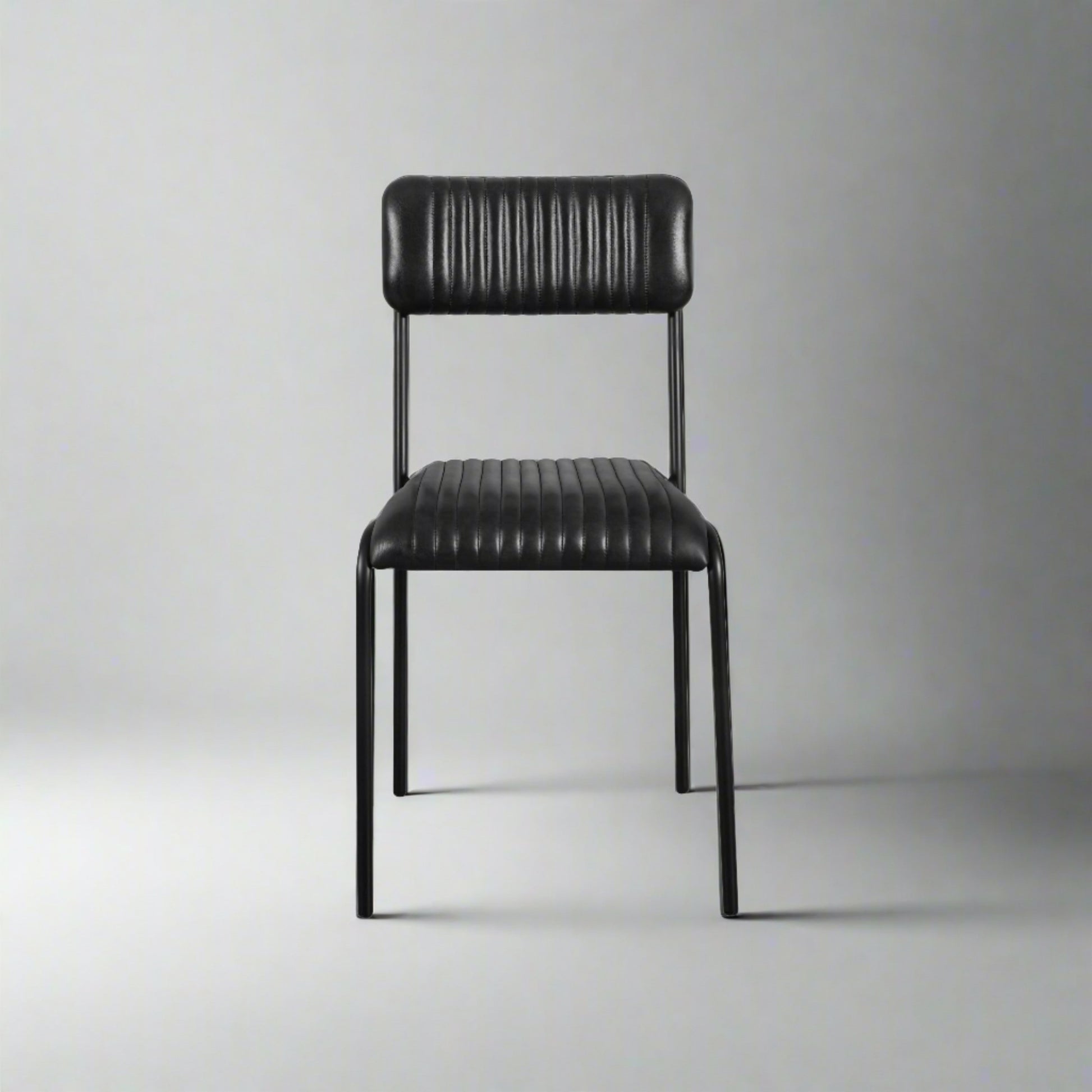 Basil Pleated Leather Dining Chair, Black Dining Chairs & Benches sazy.com