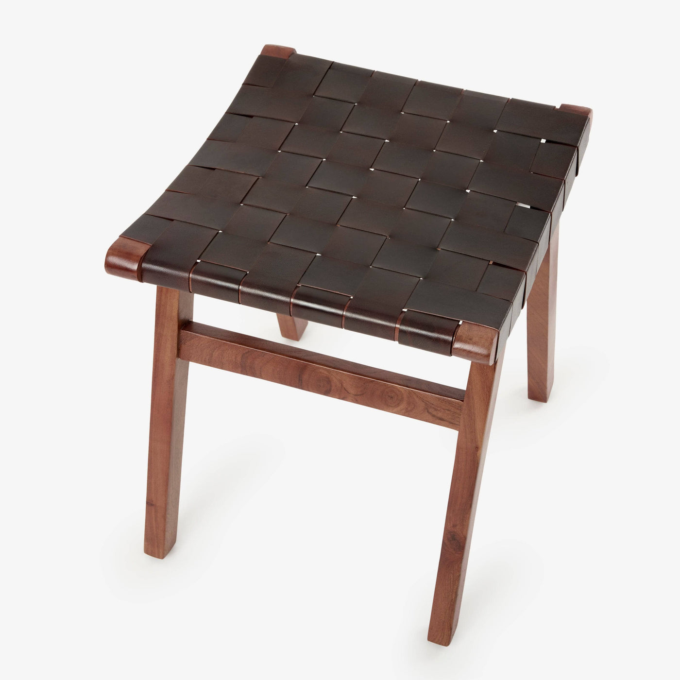 Liscia Woven Leather Stool, Brown Ottomans & Footstools sazy.com