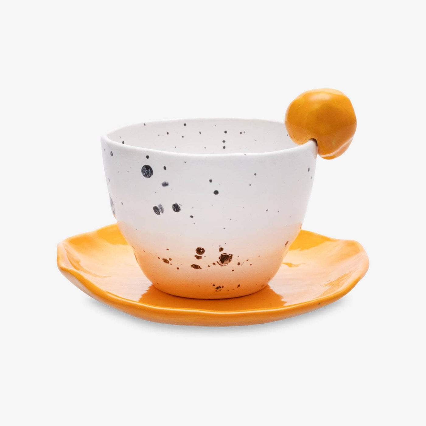 Handmade Polka Cup and Saucer, Orange, 210 ml Cups & Mugs sazy.com