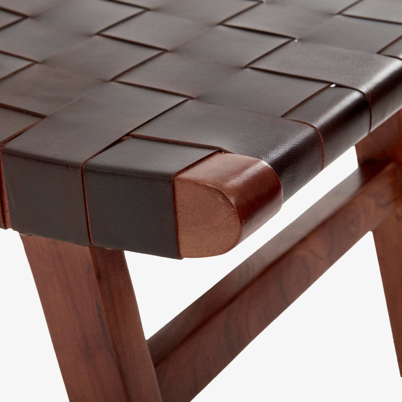 Liscia Woven Leather Stool, Brown Ottomans & Footstools sazy.com