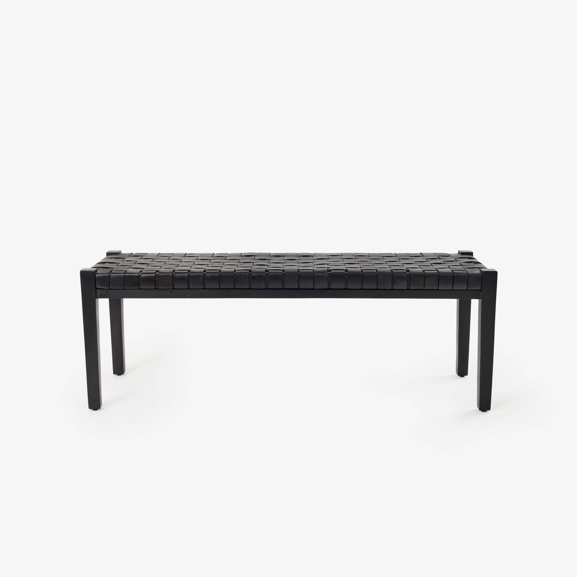 Cappo Woven Leather Bench, Black Dining Chairs & Benches sazy.com