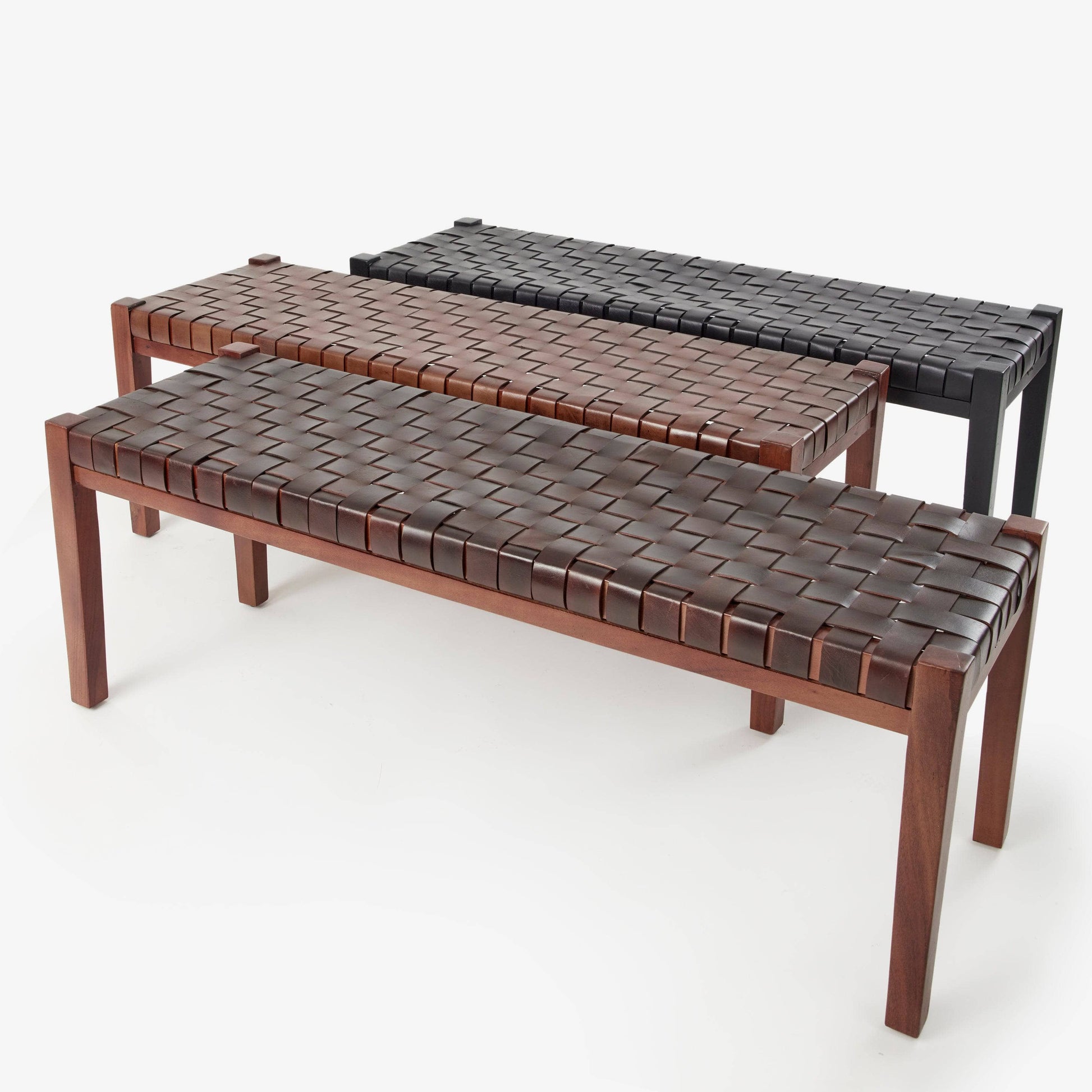 Cappo Woven Leather Bench, Black Dining Chairs & Benches sazy.com