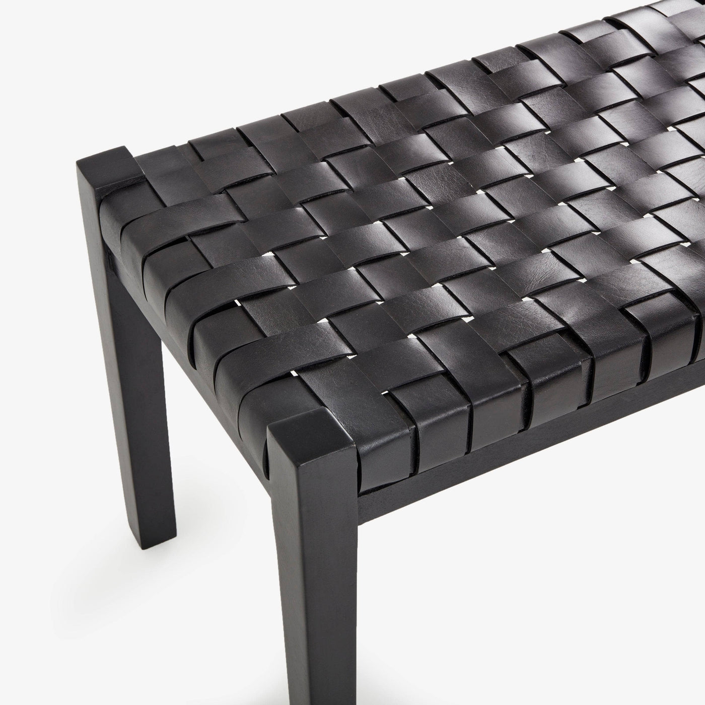 Cappo Woven Leather Bench, Black Dining Chairs & Benches sazy.com