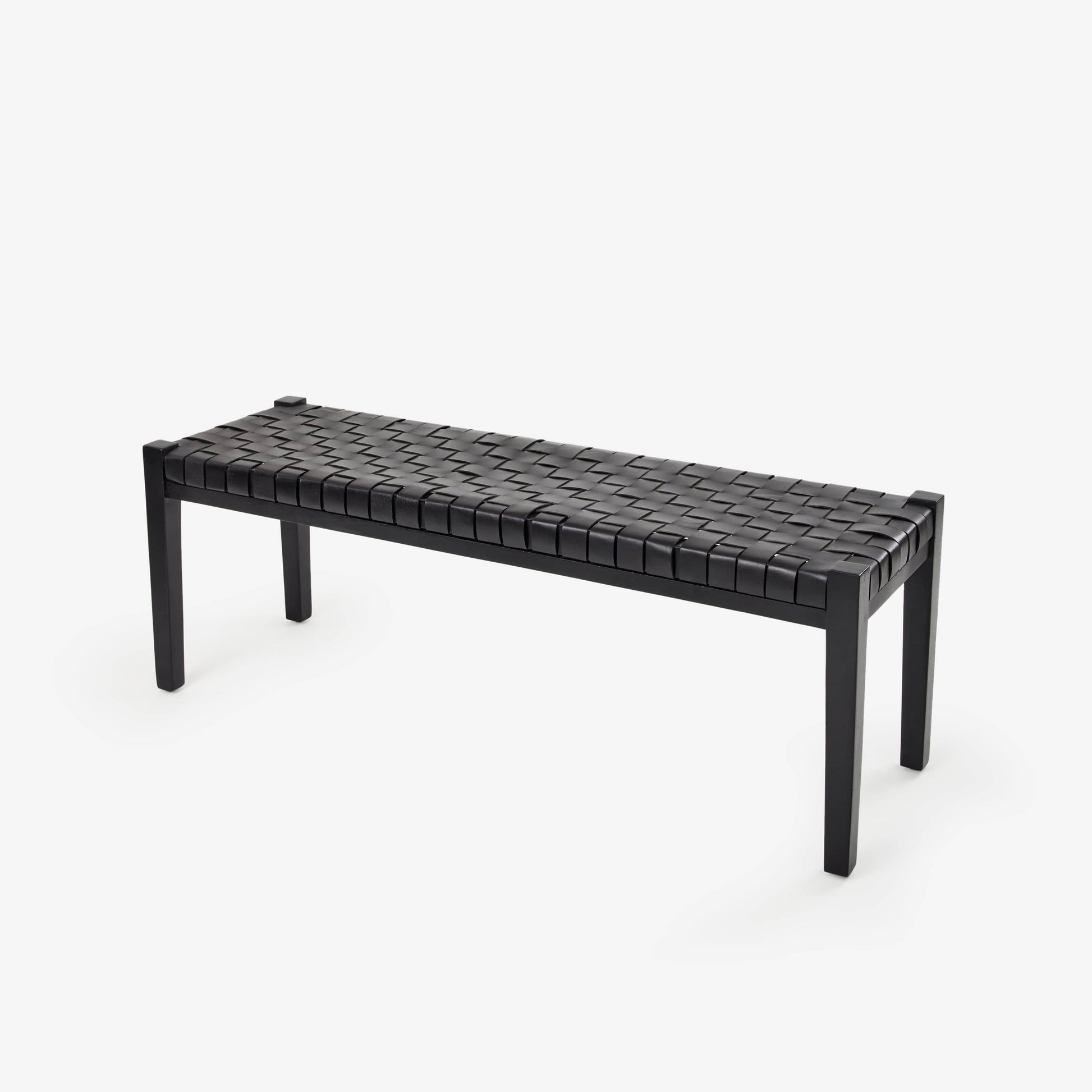 Cappo Woven Leather Bench, Black Dining Chairs & Benches sazy.com