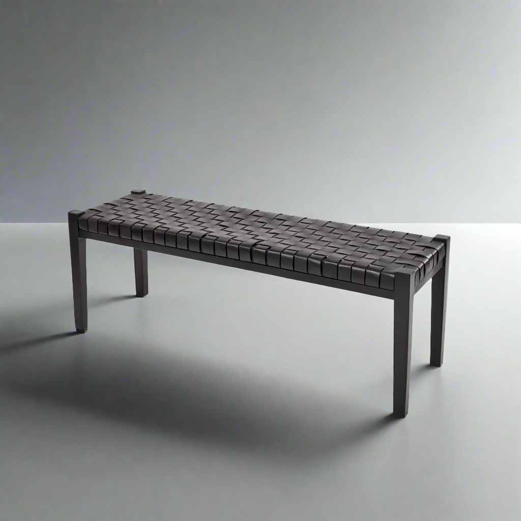 Cappo Woven Leather Bench, Black