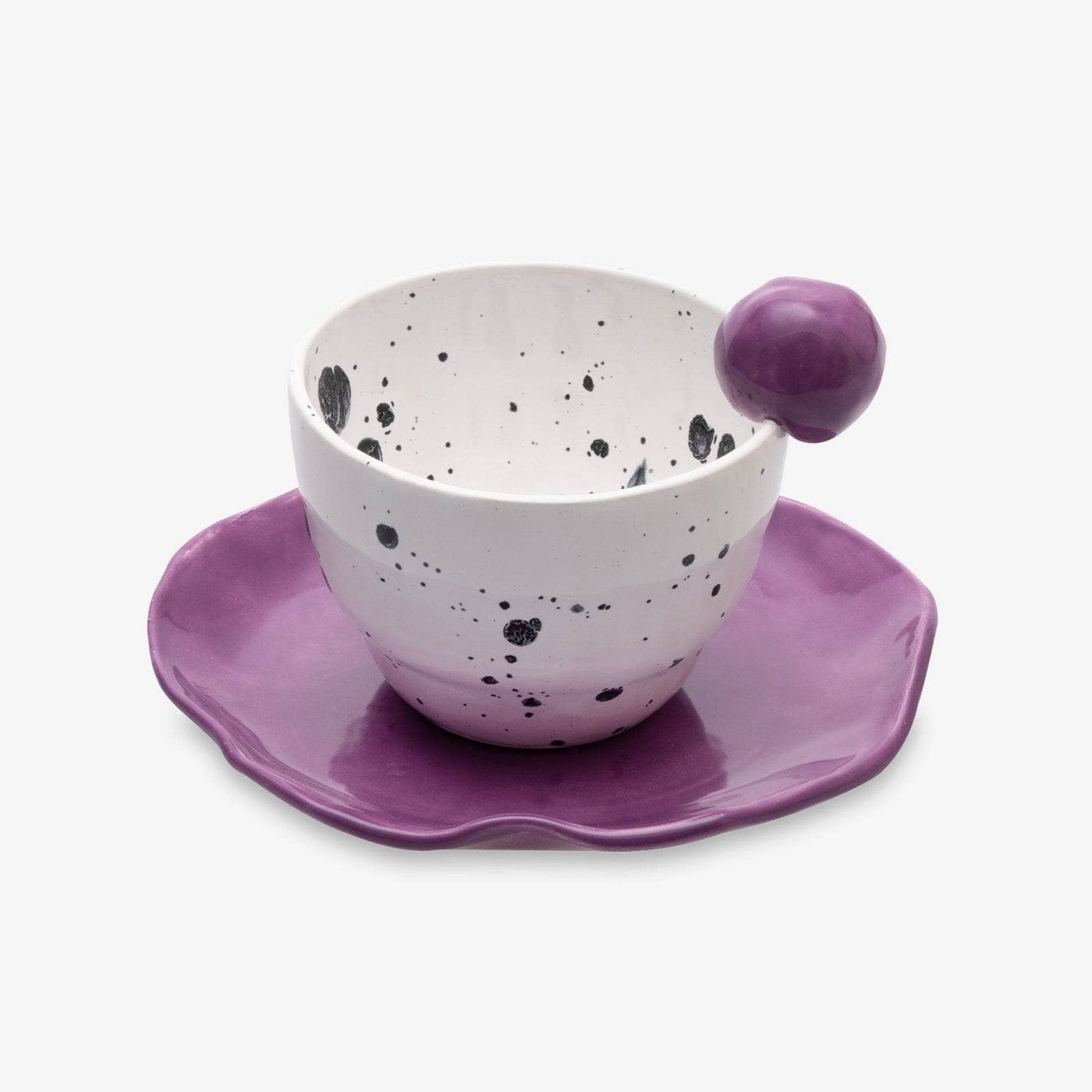 Handmade Polka Cup and Saucer, Purple, 210 ml - 2