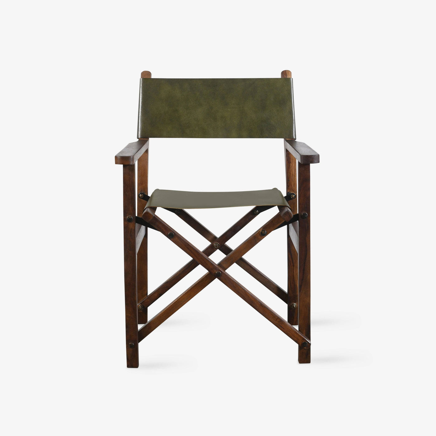 Leather Wooden Armchair, Green, 56x59x84 cm - 1