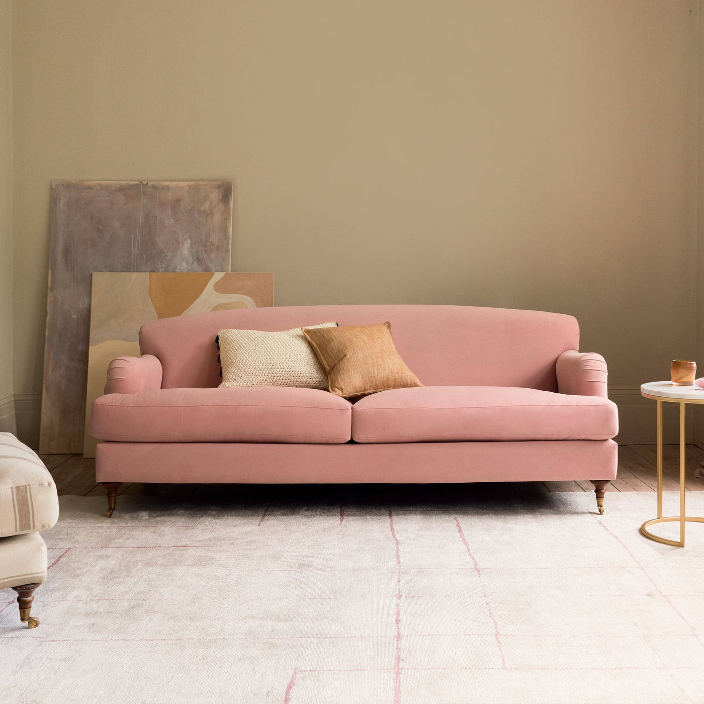 Emin 3 Seater Velvet Sofa, Blush Pink 1