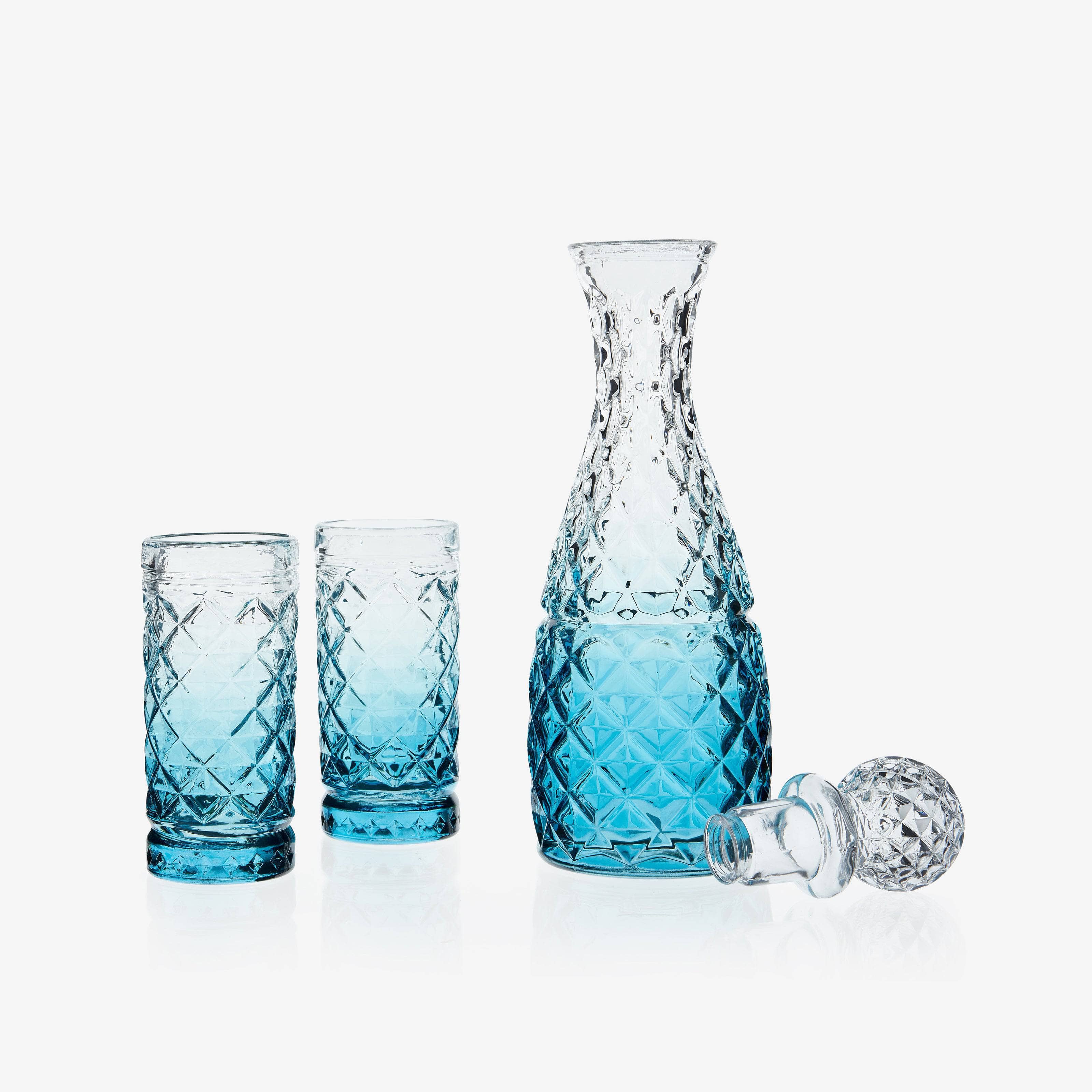 Mavi Carafe with 2 Glass Tumblers, Blue, 870 ml - 2