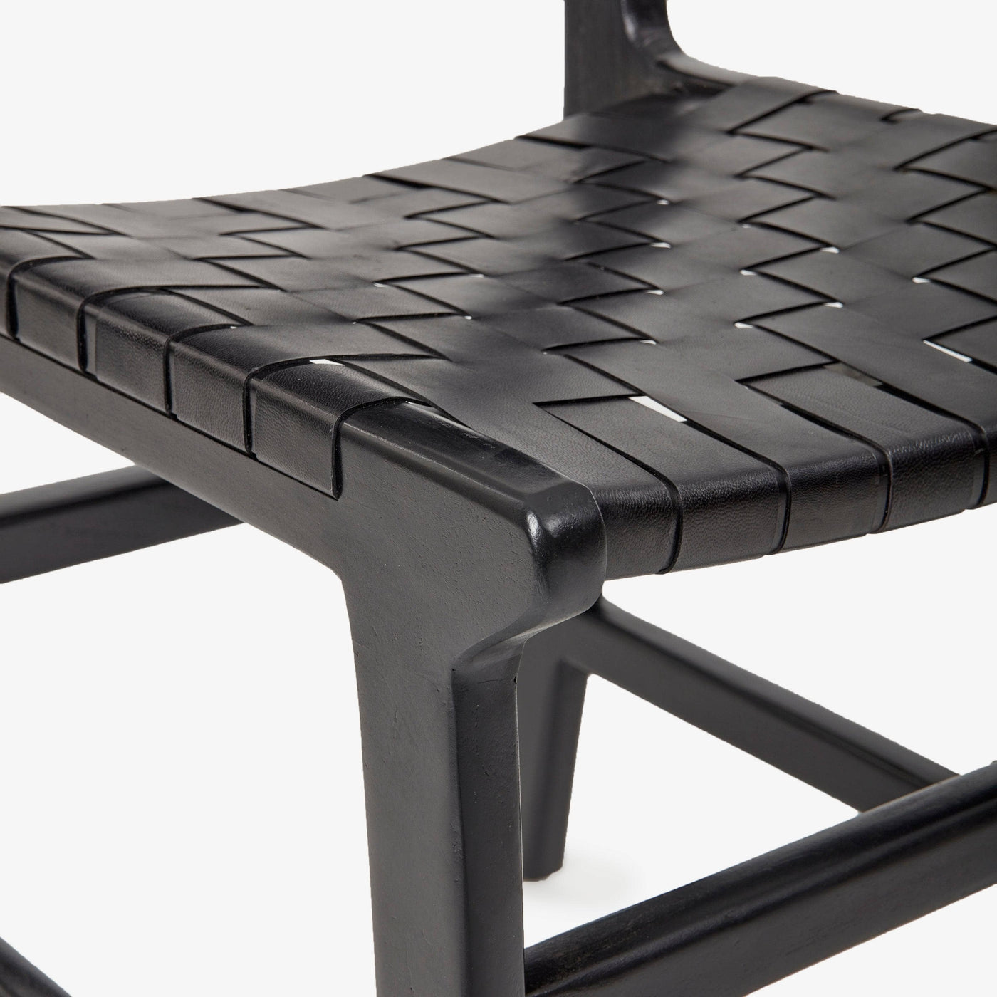 Pomero Woven Leather Dining Chair, Black Dining Chairs & Benches sazy.com
