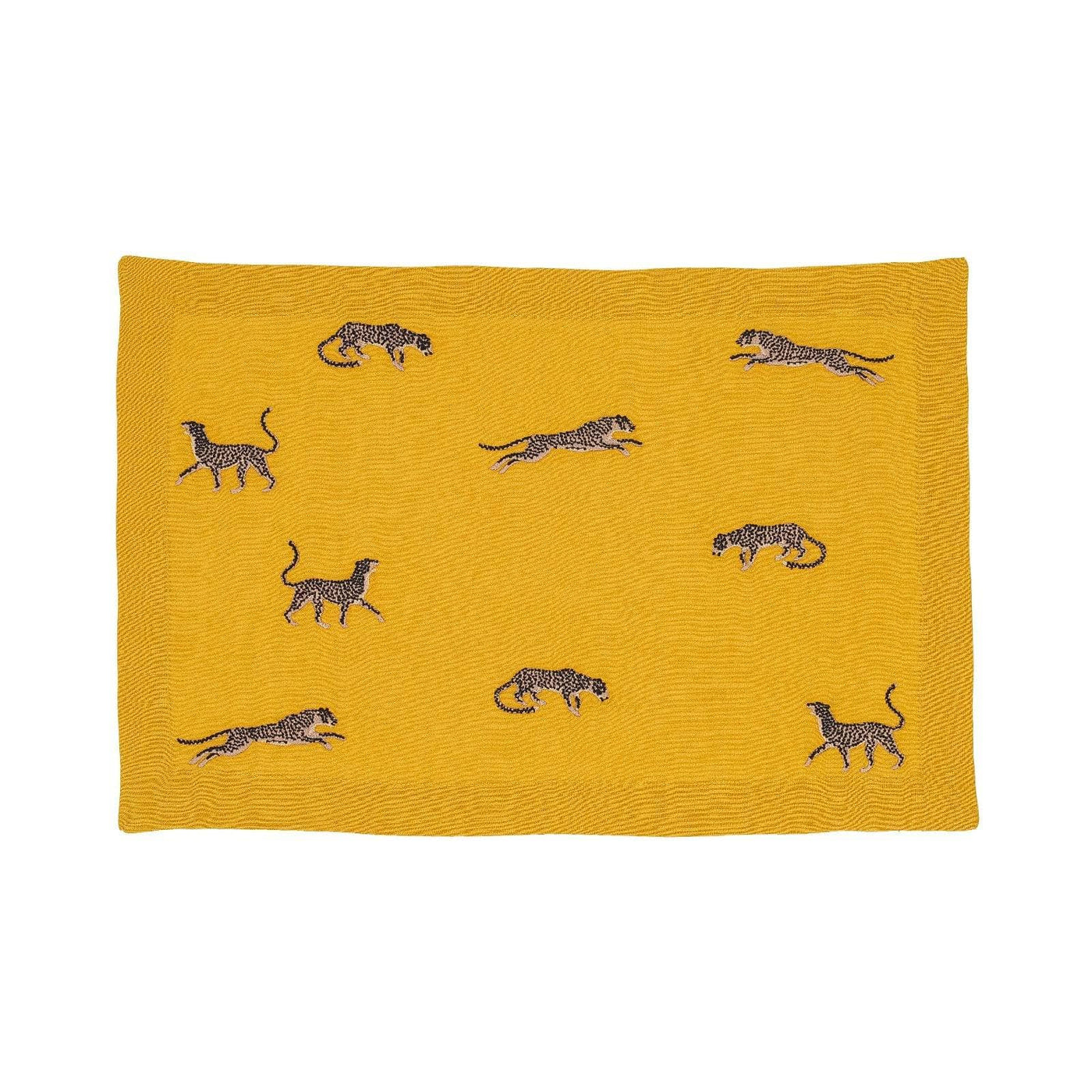 Cheetah Embroidered Set of 2 Placemats, Mustard - 1