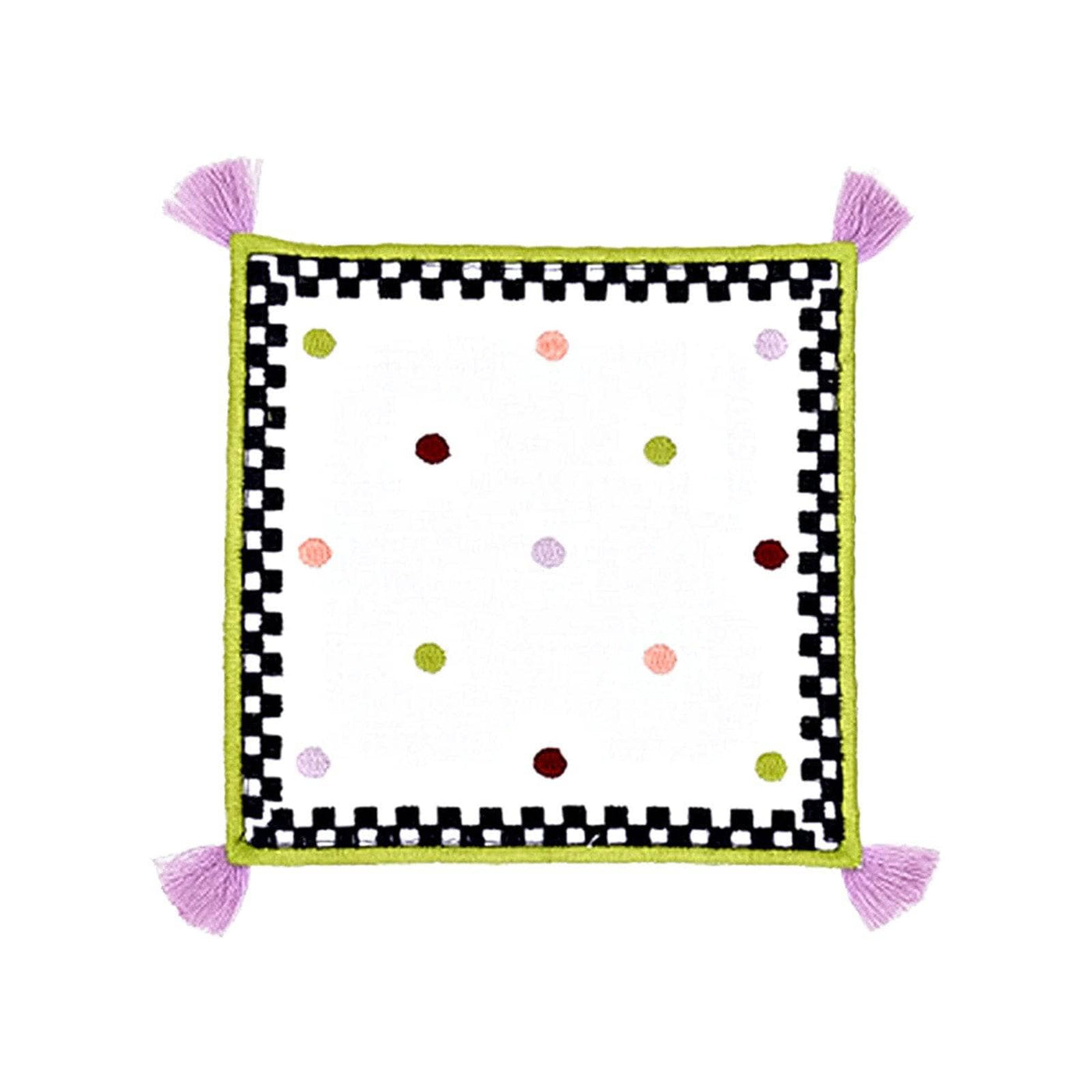 Polka-Dotted Set of 2 Coasters, White 1