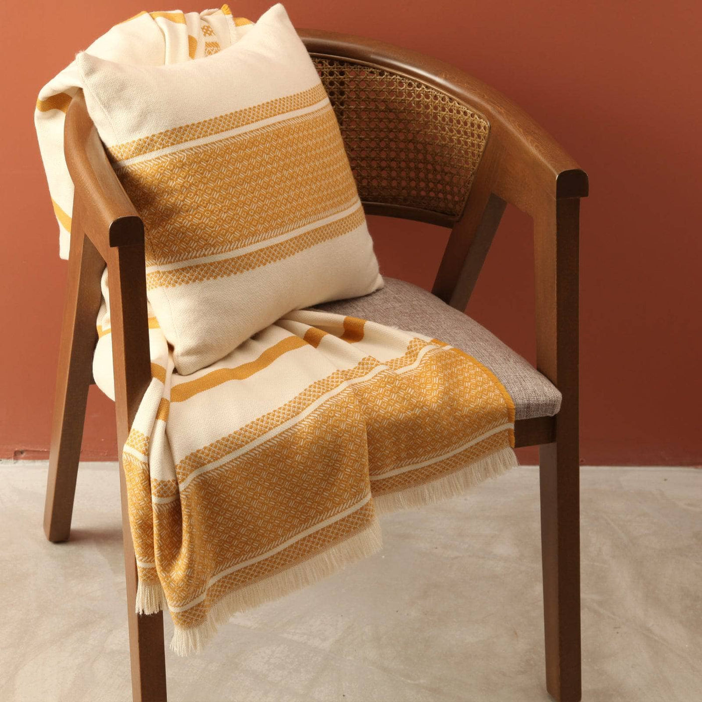 Mediterranean Border Striped Soft Cushion Cover, Mustard, 43x43 cm 2