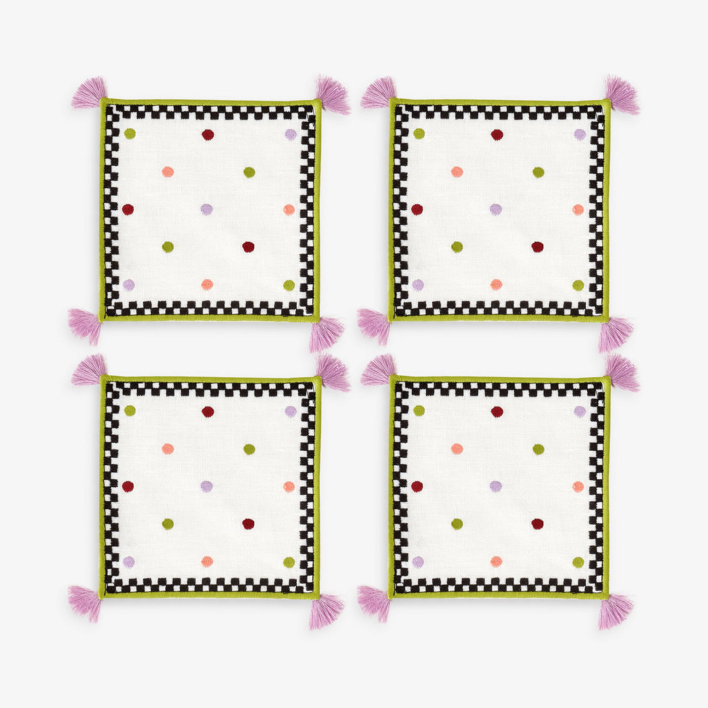 Polka-Dotted Set of 4 Coasters, White, 15x15 cm 1