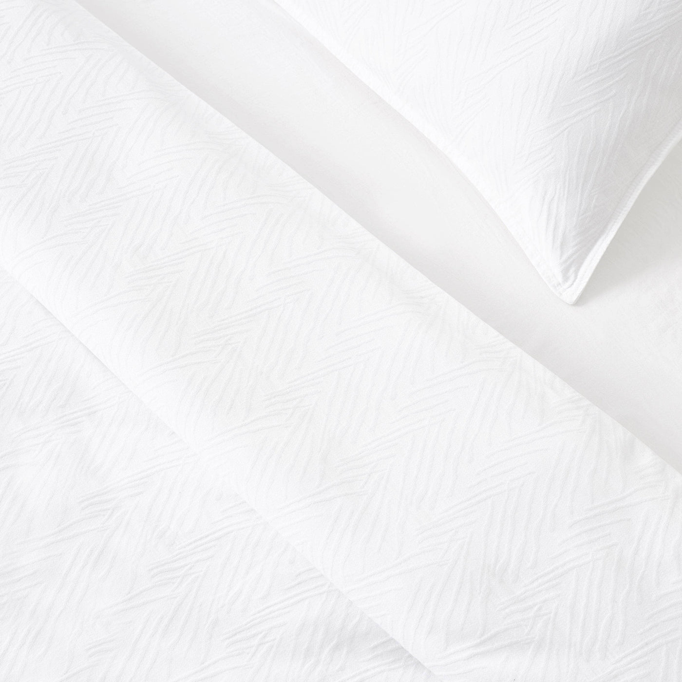 Freddie 100% Turkish Cotton Jacquard 300 TC Duvet Cover Set + Fitted Sheet, White, Super King Size Bedding Sets sazy.com