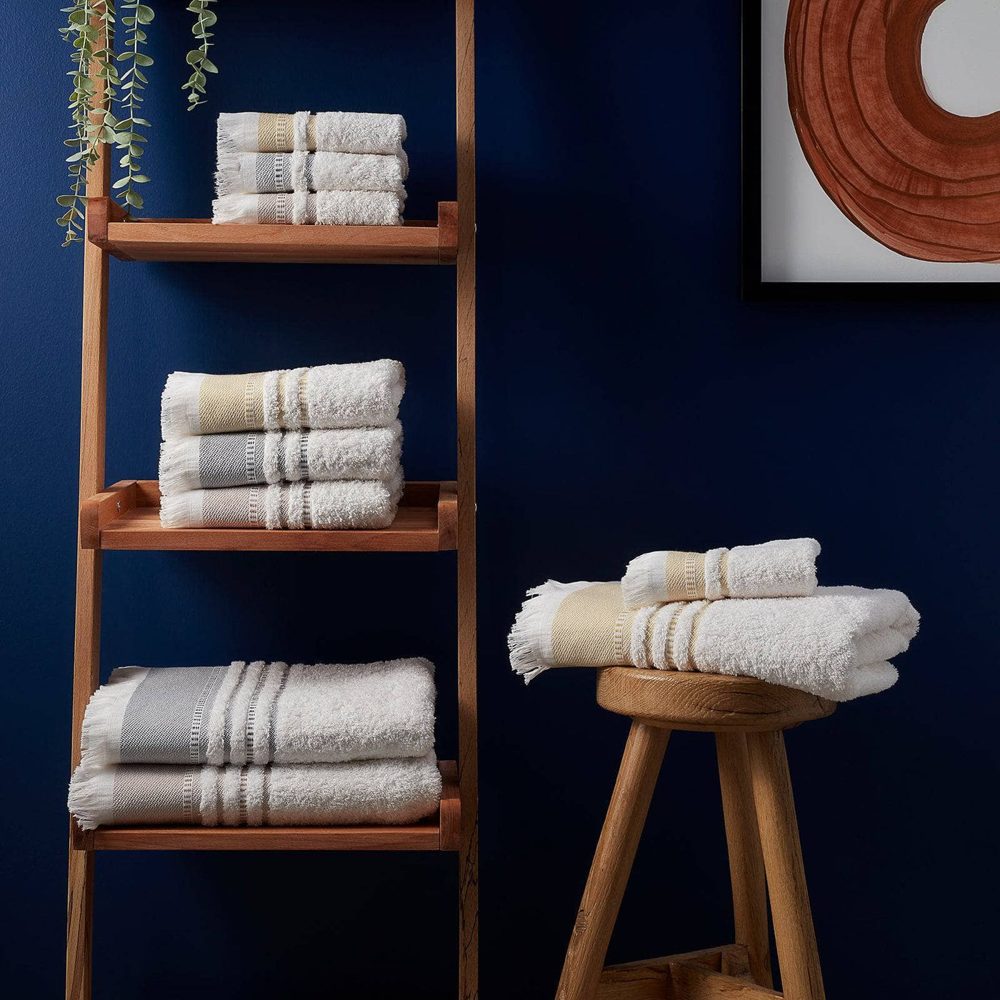 Betty Border Striped 100% Turkish Cotton Face Cloth, Off-White - Cinnamon 4