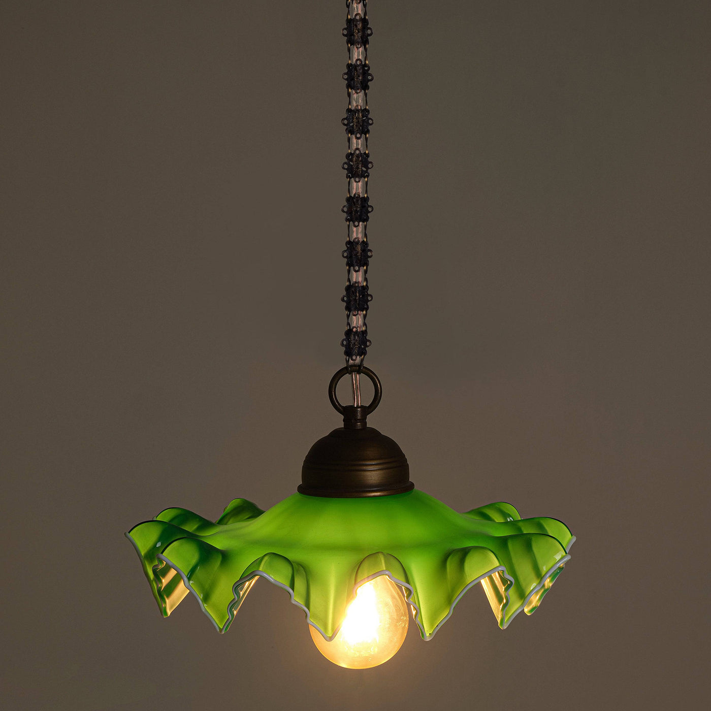 Lily Bloom Glass - Copper Ceiling Light Pendant, Green - White 4