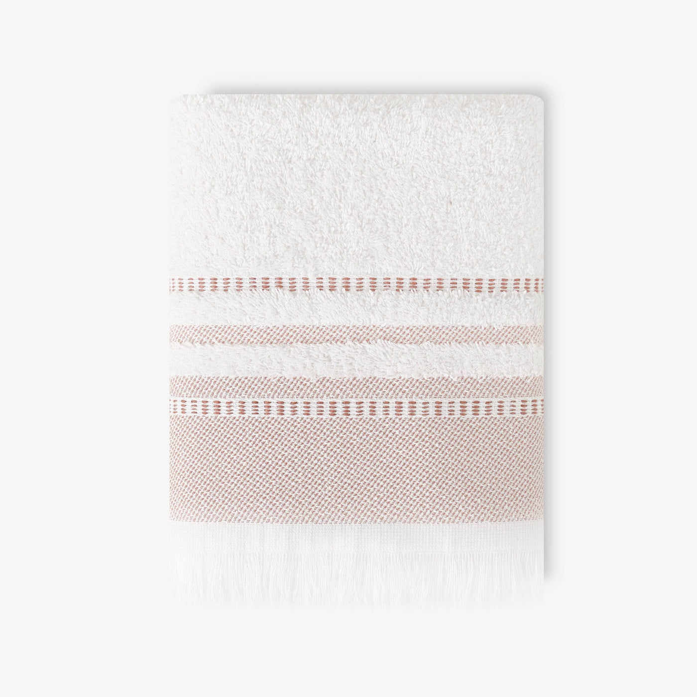 Betty Set of 2 Border Striped 100% Turkish Cotton Hand Towels, Off-White - Cinnamon Hand Towels sazy.com