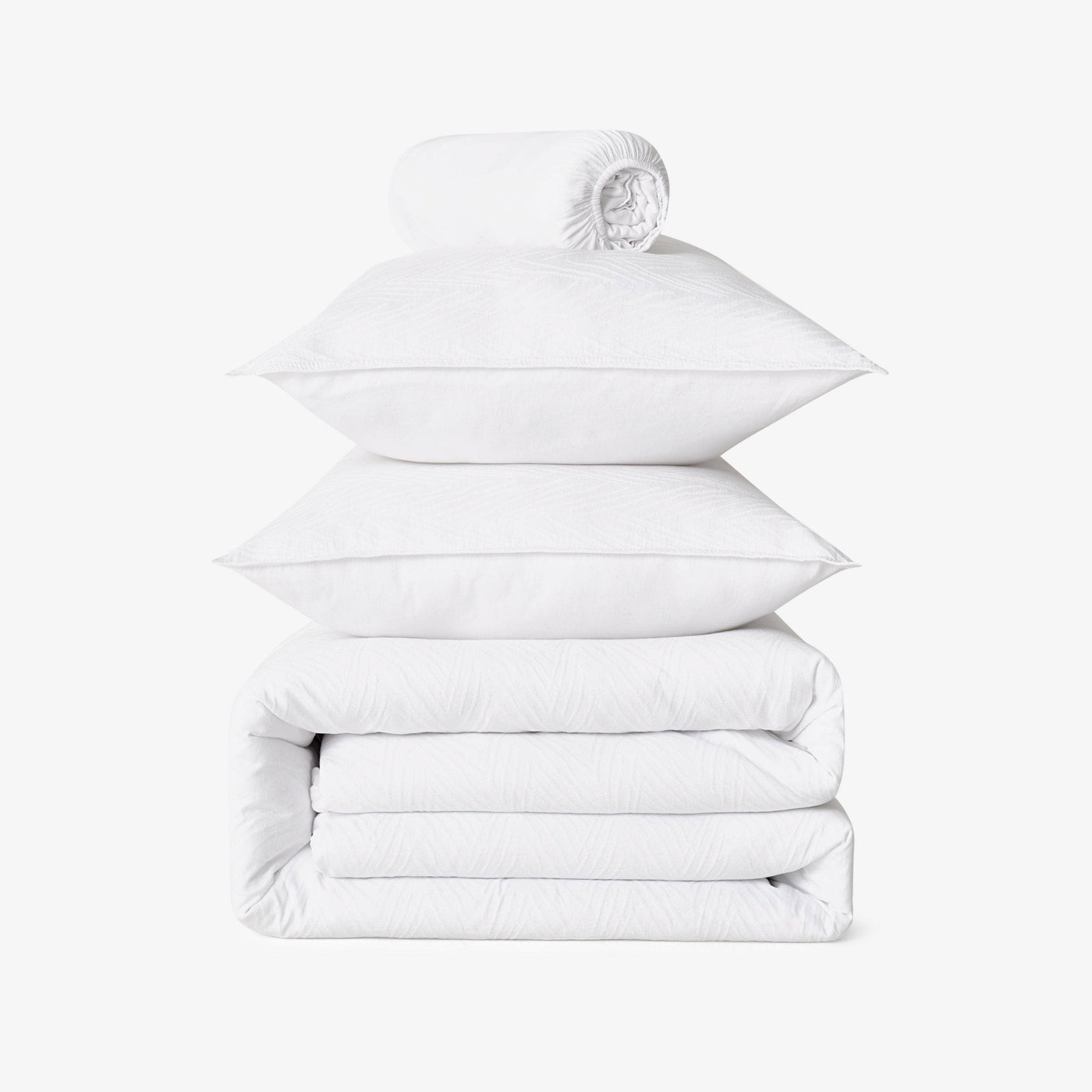 Freddie 100% Turkish Cotton Jacquard 300 TC Duvet Cover Set + Fitted Sheet, White, Double Size 2