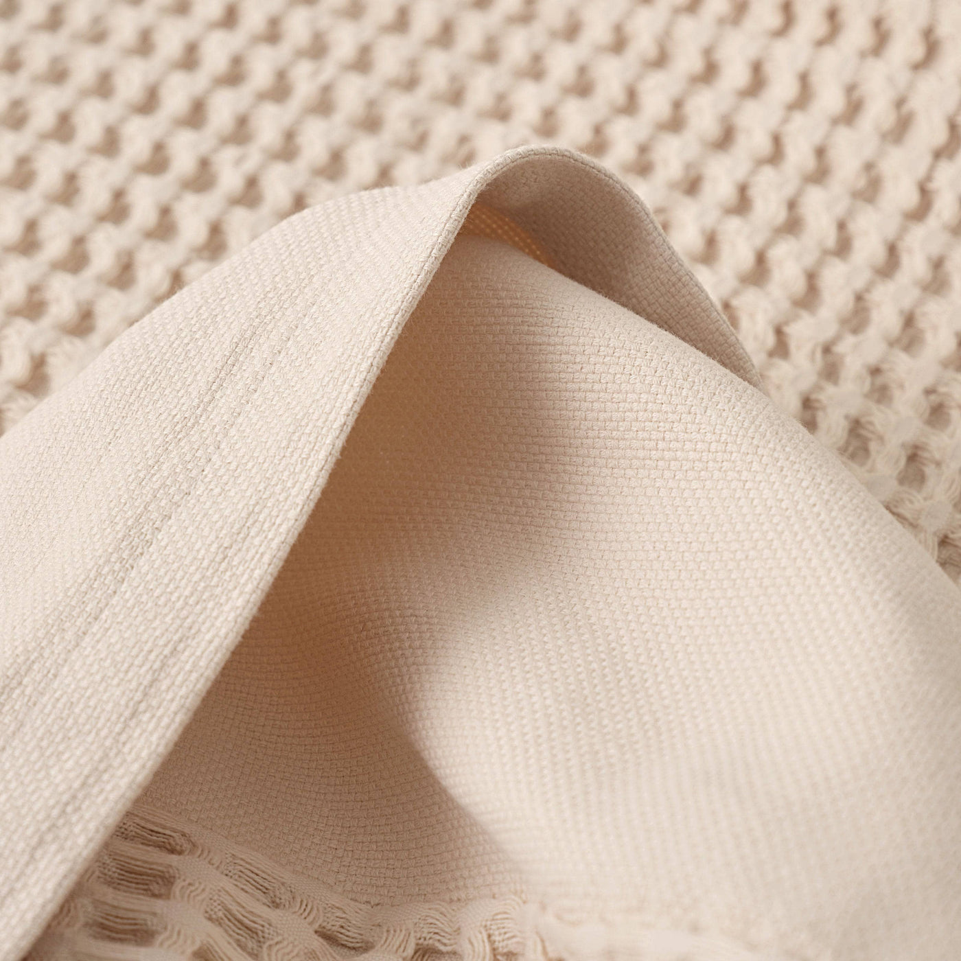 Winnie Waffle 100% Turkish Cotton Bedspread, Natural Beige, 250x260 cm Blankets & Bedspreads sazy.com