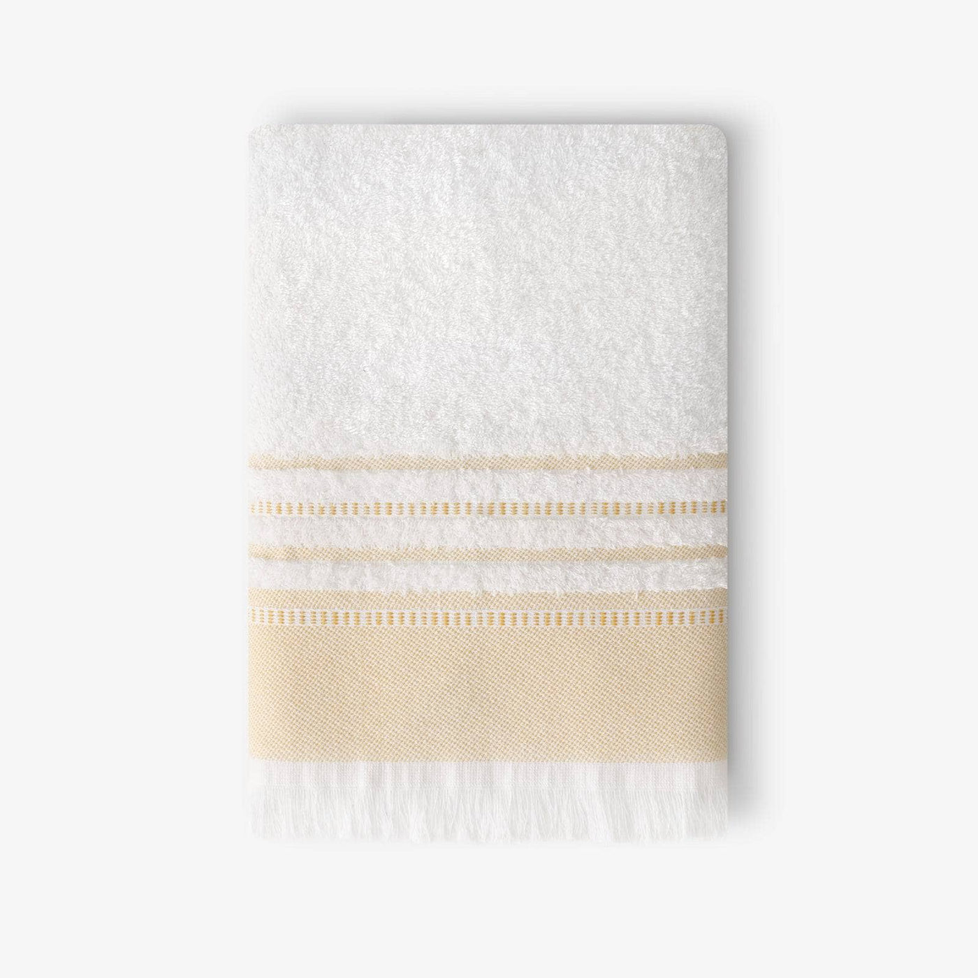 Betty Border Striped 100% Turkish Cotton Bath Towel, Off-White - Mustard Bath Towels sazy.com