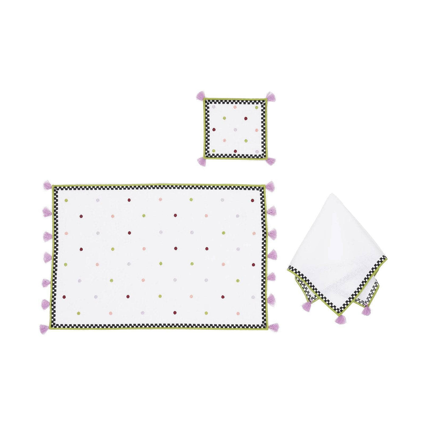 Polka-Dotted Set of 2 Coasters, White 3