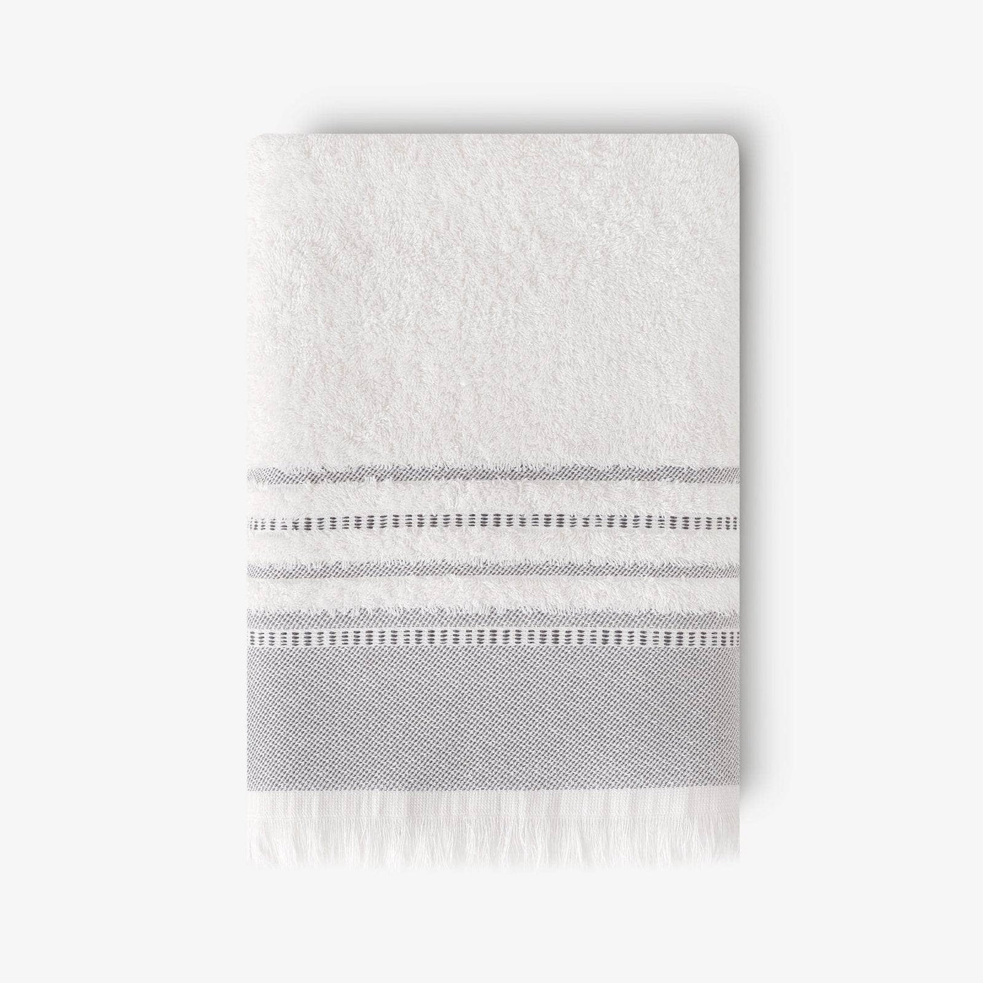 Betty Border Striped 100% Turkish Cotton Bath Towel, Off-White - Anthracite Grey 1
