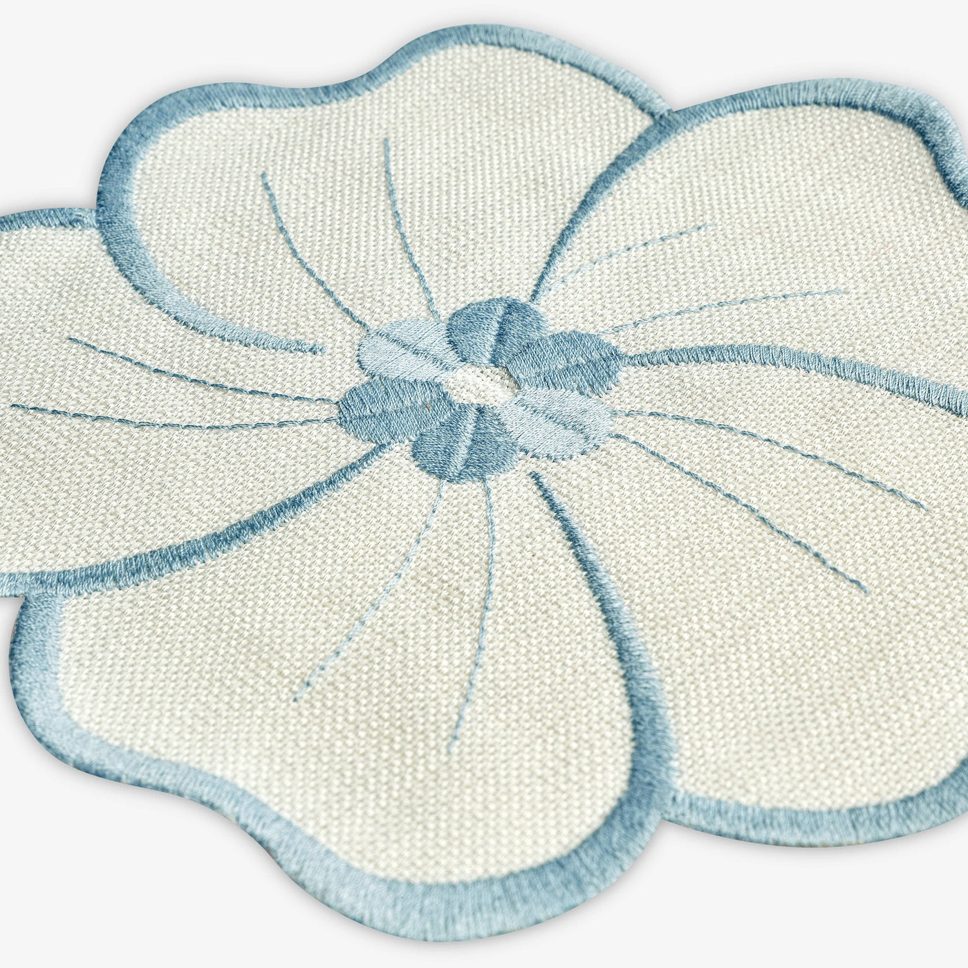 Hannah Embroidered Daisy Placemat and Coaster Set, Blue Placemats sazy.com