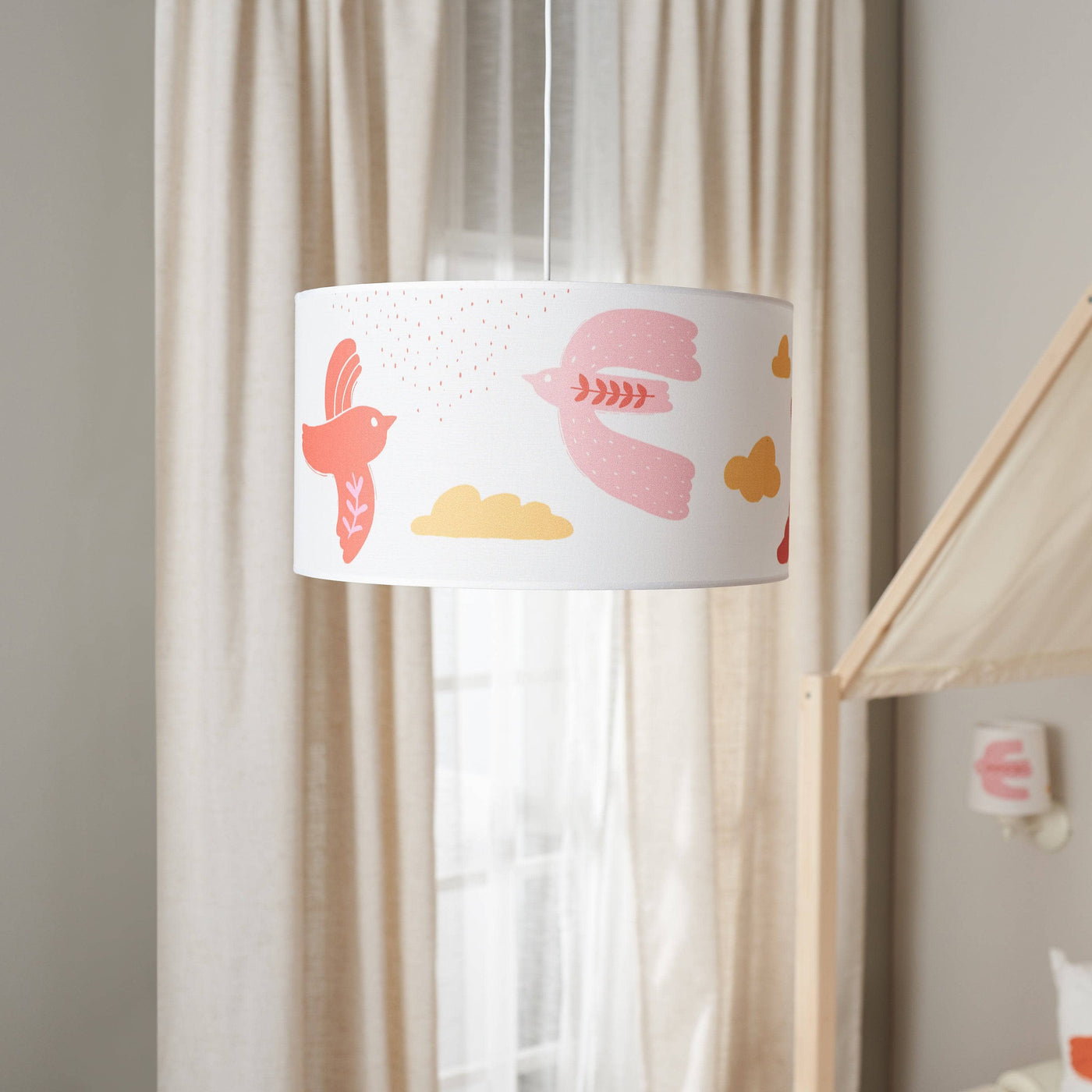 Bird Ceiling Lamp Shade, Pink - White 2