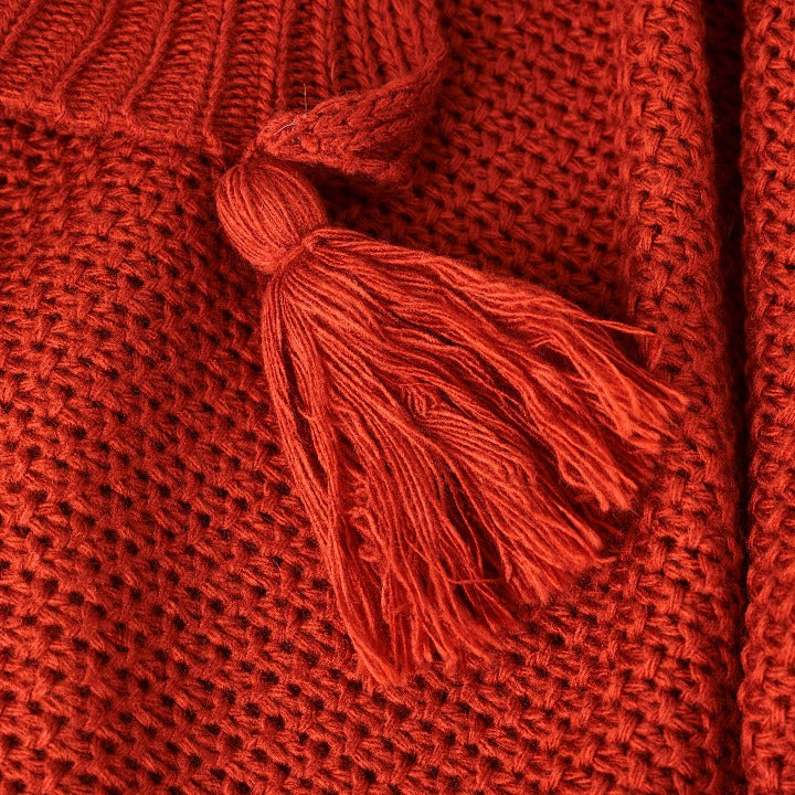 Benjamin Waffle Fringed Knitted Throw, Red, 125x160 cm Throws sazy.com