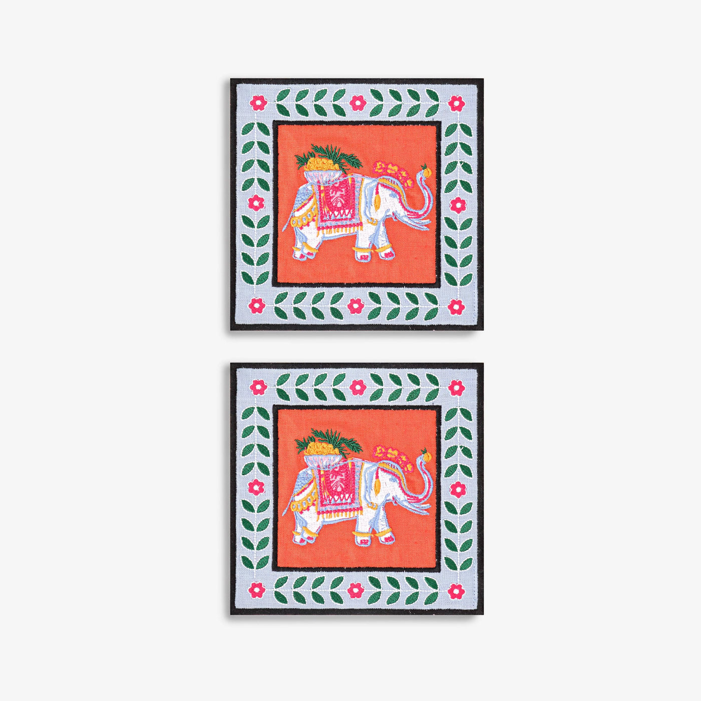 Osha Embroidered Set of 2 Coaster, Blue - Orange, 16x16 cm 1