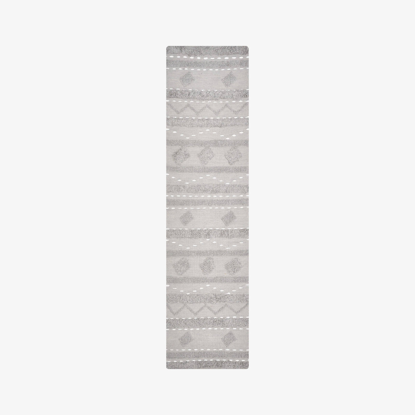 Tobias Handwoven Geometric Striped Tufted Runner, Grey, 80x300 cm Runner Rugs sazy.com
