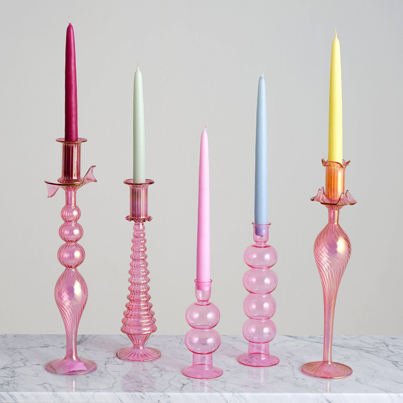 Emilia Handblown Bubble Candleholder, Pink, M 3