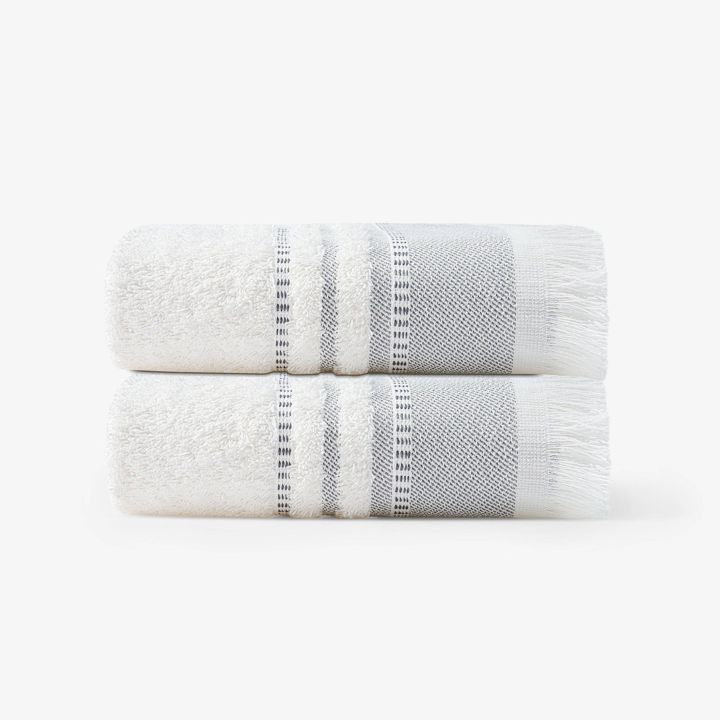 Betty Set of 2 Border Striped 100% Turkish Cotton Hand Towels, Off-White - Anthracite Grey Hand Towels sazy.com