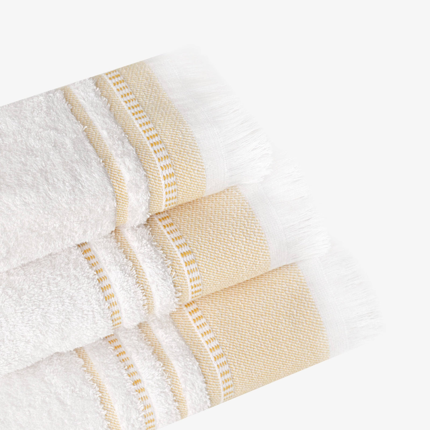 Betty Set of 2 Border Striped 100% Turkish Cotton Hand Towels, Off-White - Mustard Hand Towels sazy.com