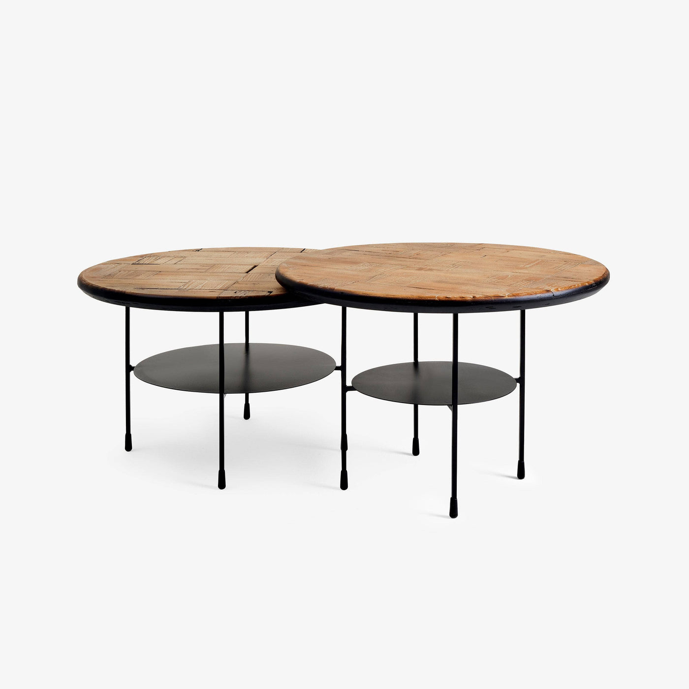 Porto Pine and Metal Set of 2 Coffee Tables, Black - Natural 3