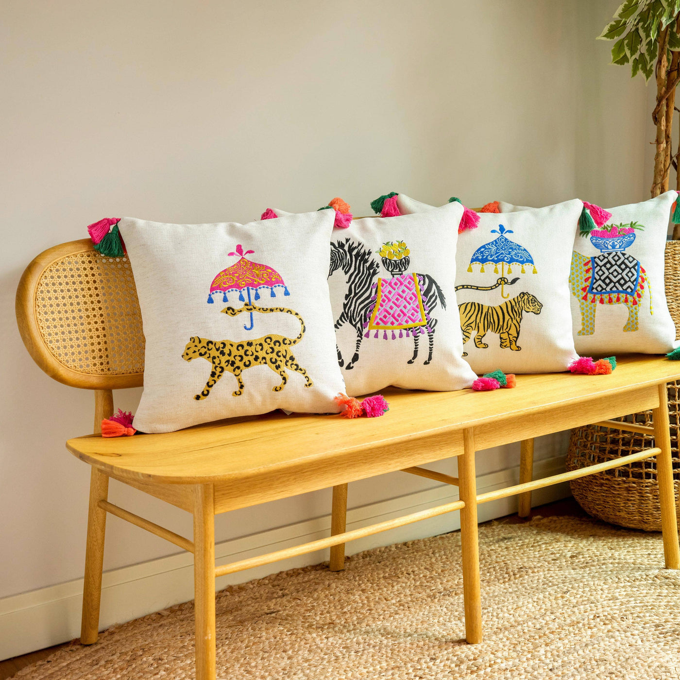 Jojen Embroidered Cushion Cover, Off-White, 45x45 cm Cushion Covers sazy.com
