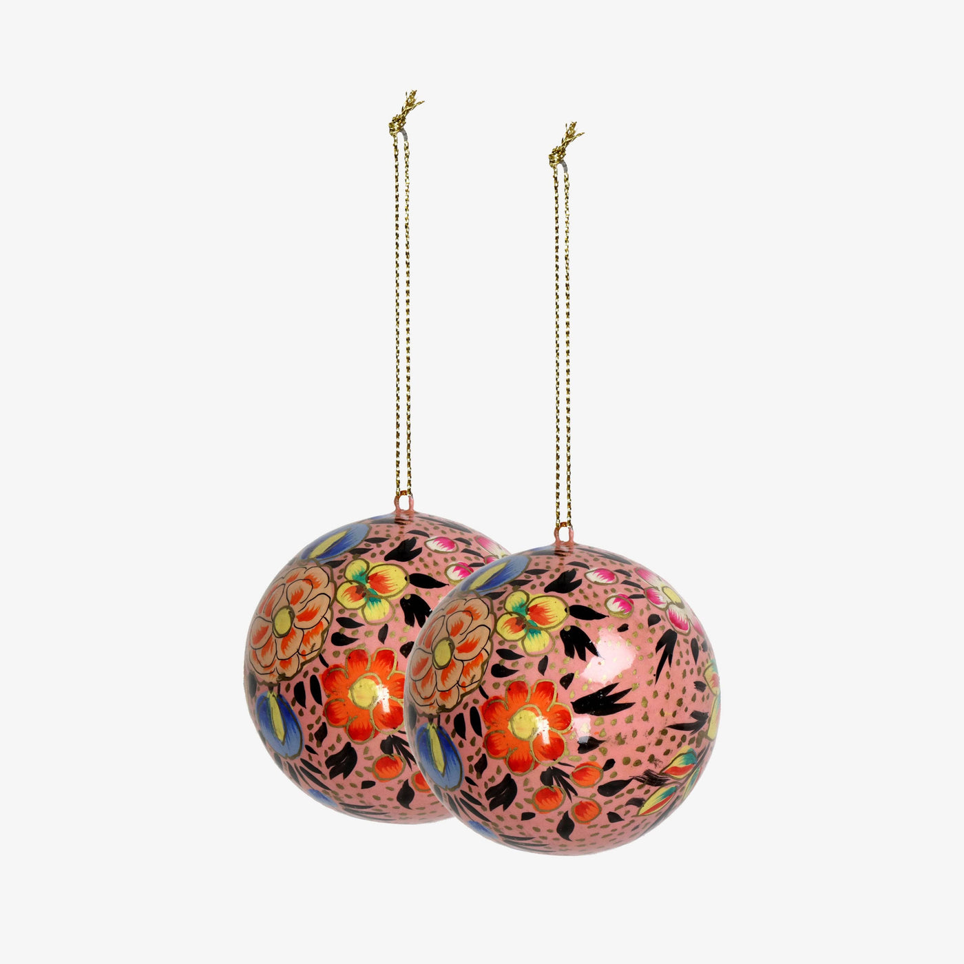 Paper Mache Ornament Ball, Set of 2, Pink 1