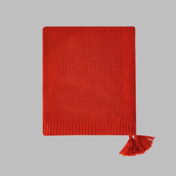 Benjamin Waffle Fringed Knitted Throw, Red, 125x160 cm Throws sazy.com