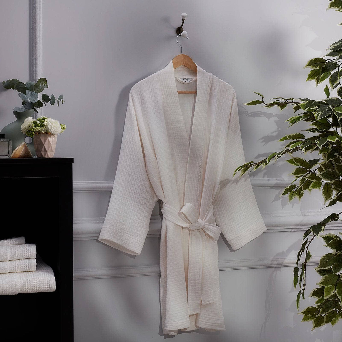 Rika Unisex 100% Turkish Cotton Dressing Gown, Off-White, L Dressing Gowns sazy.com