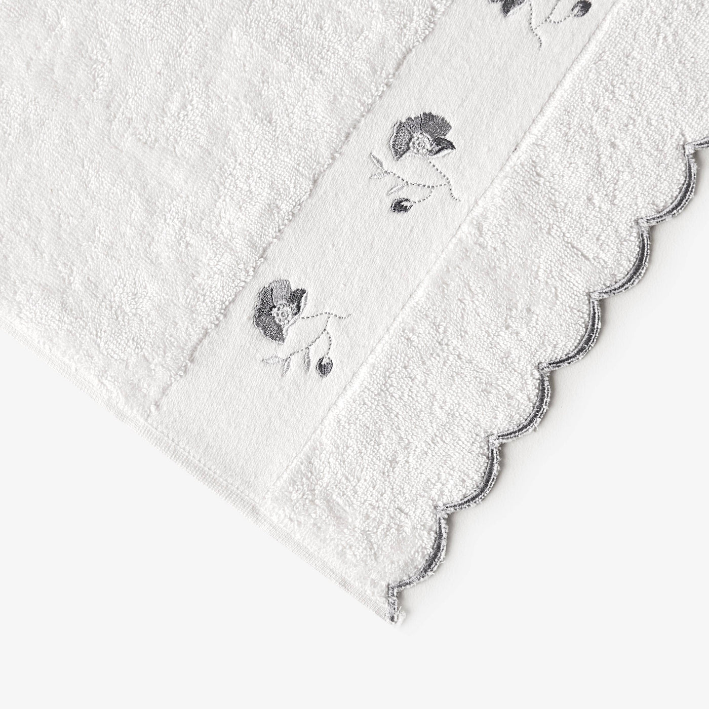 Diane Set of 2 Flower Embroidered 100% Turkish Cotton Hand Towels, Off-White - Grey Hand Towels sazy.com