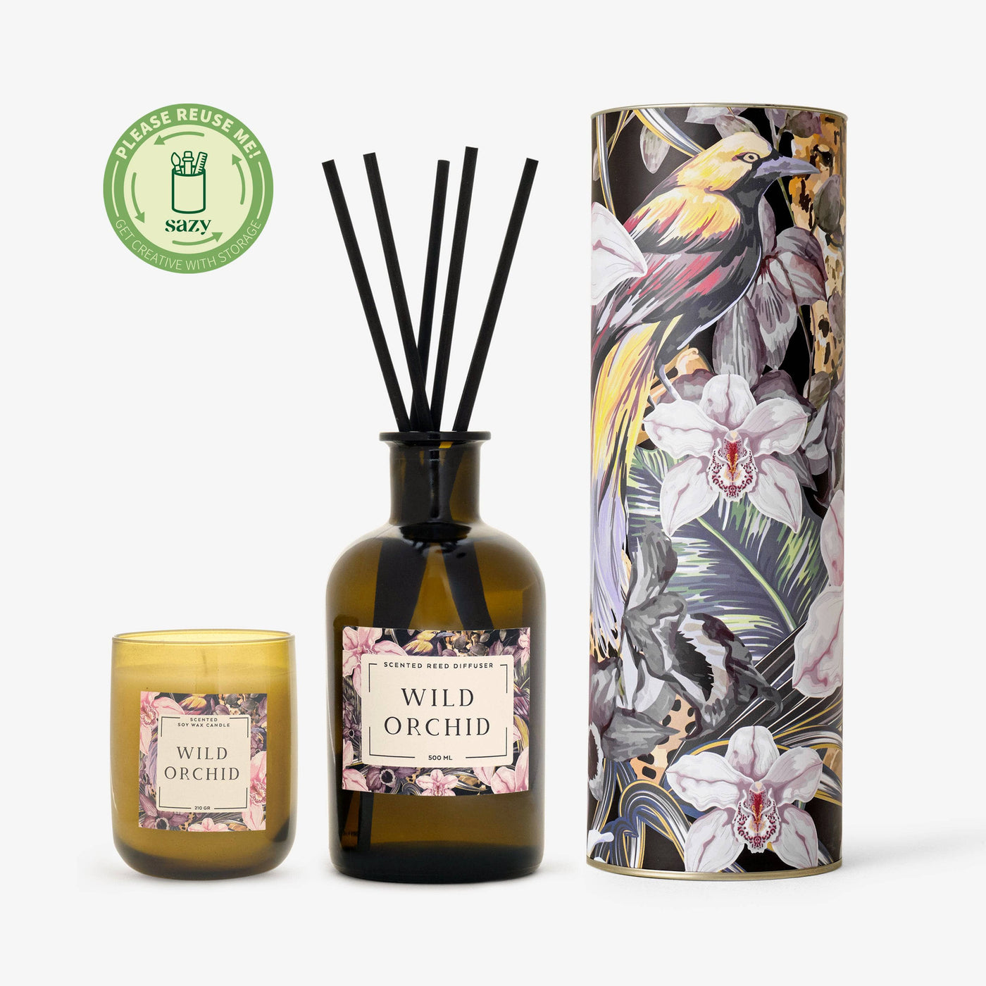 Wild Orchid Candle - Diffuser Set, Amber Diffusers sazy.com