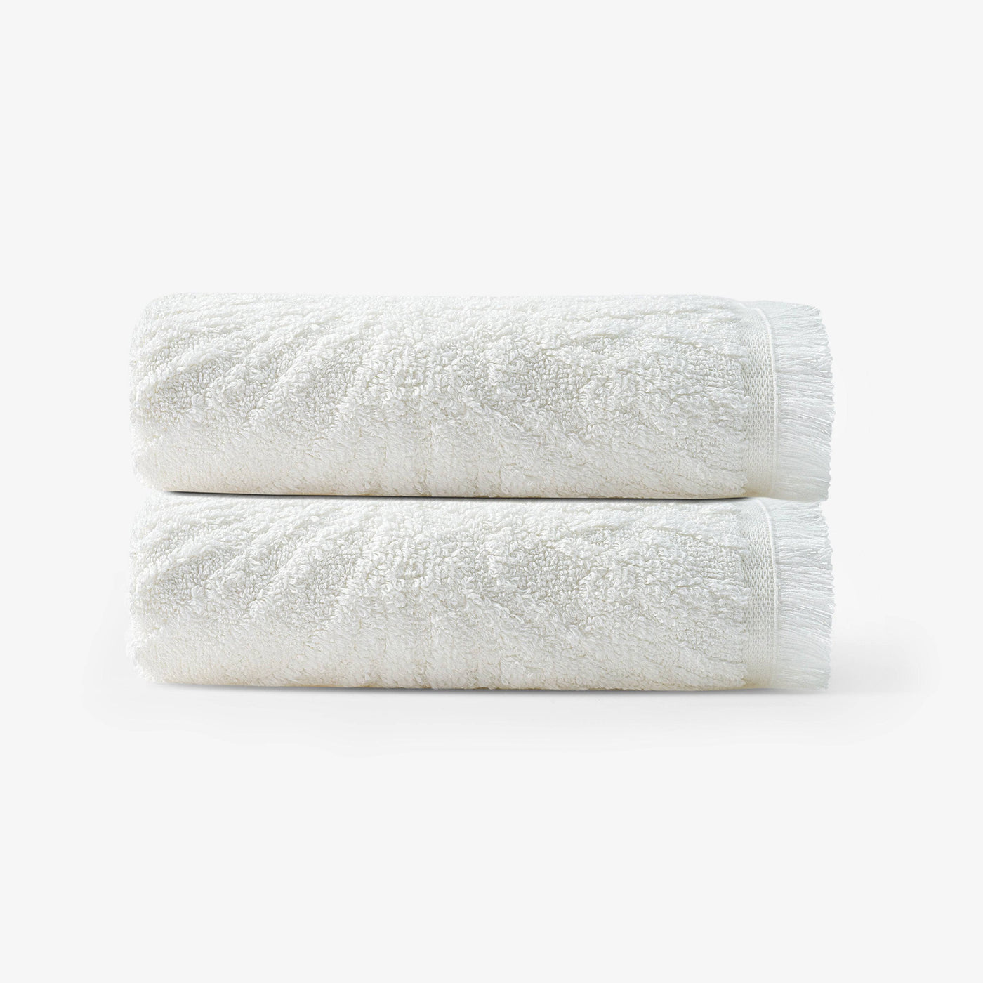 Barbara Set of 2 Jacquard Fringed 100% Turkish Cotton Hand Towels, Off-White Hand Towels sazy.com