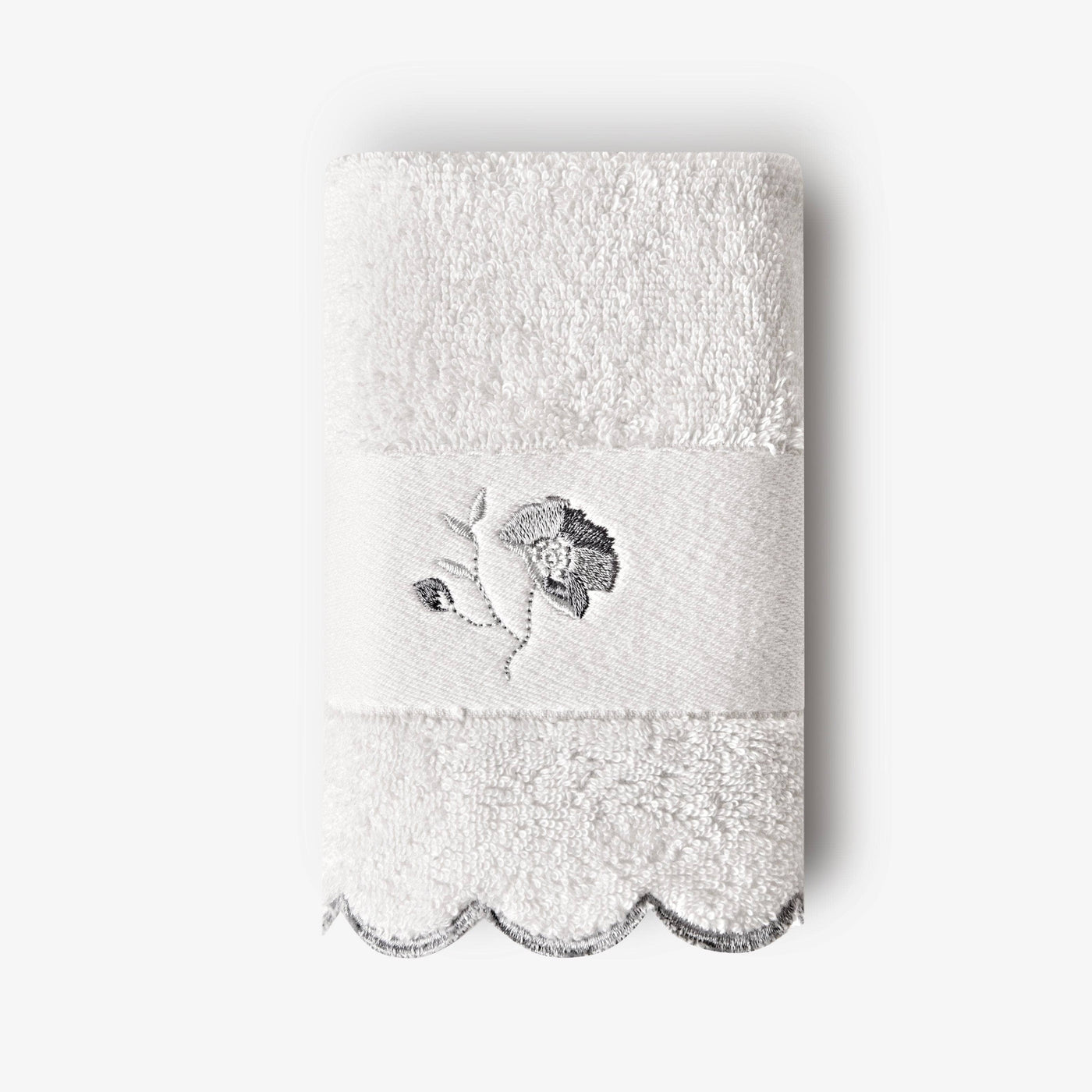 Diane Set of 2 Flower Embroidered 100% Turkish Cotton Face Cloth, Off-White - Grey, 33x33 cm 2