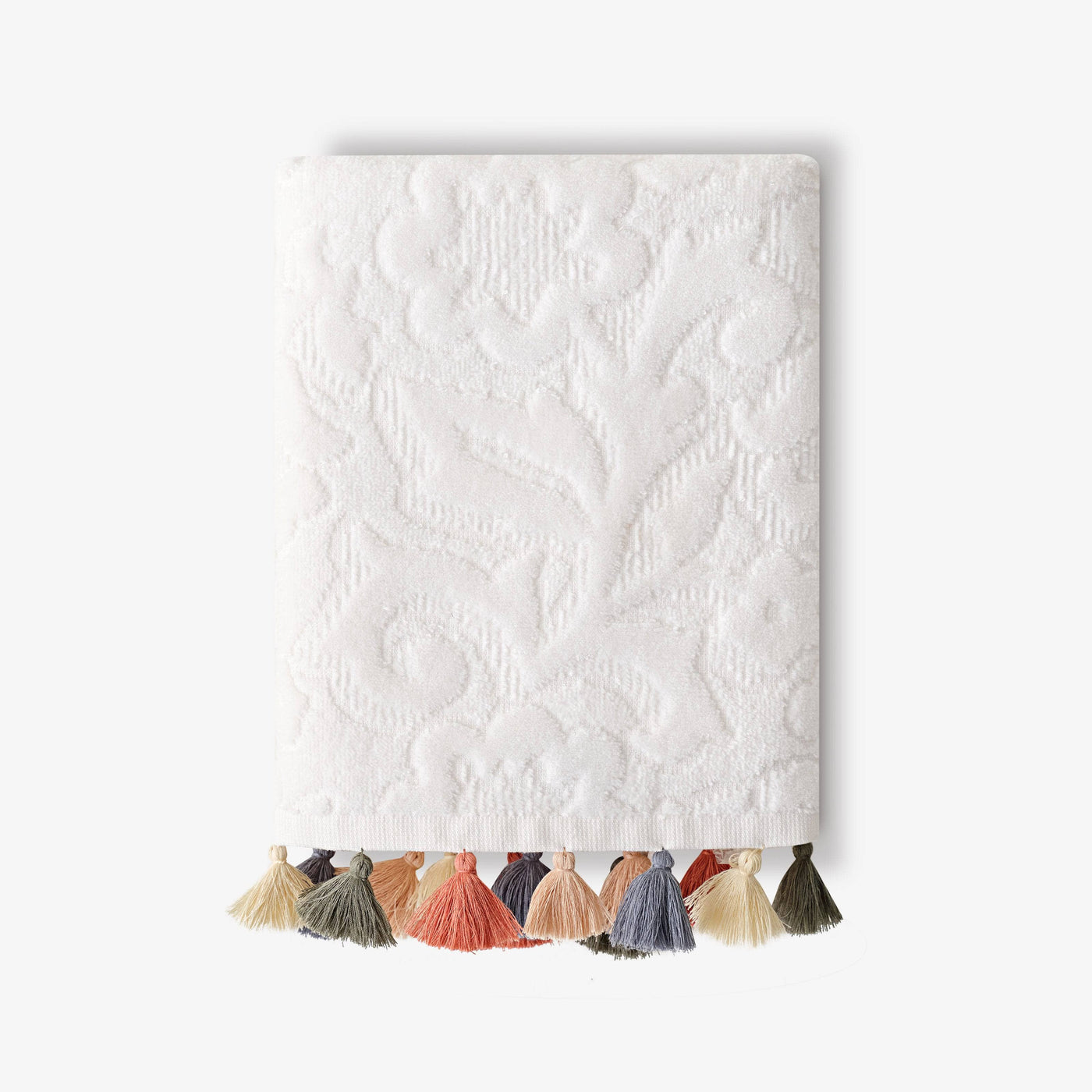 Olivia Set of 2 Velour Jacquard Fringed 100% Turkish Cotton Hand Towel, Off-White, 50x90 cm 2